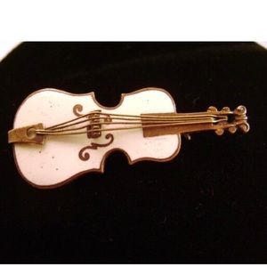 Fiddle or violin estate brooch Antique jewelry enamel instrument c clasp pin
